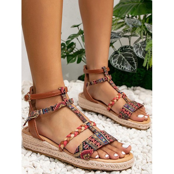 Wedge Ethnic Style Strappy Espadrilles Ankle Strap Sandals