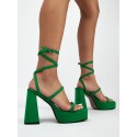 Platform Block Heel Buckle Lace Up Strappy Sandals