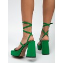 Platform Block Heel Buckle Lace Up Strappy Sandals