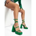 Platform Block Heel Buckle Lace Up Strappy Sandals