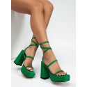 Platform Block Heel Buckle Lace Up Strappy Sandals