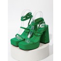 Platform Block Heel Buckle Lace Up Strappy Sandals