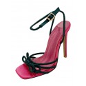 Pair Of Bowknot Decor Colorblock Satin Ankle Strap Heeled Sandals