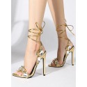 Party Lace Up Rhinestones Detail Pointed Toe Stiletto Heeled Sandals