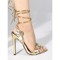 Party Lace Up Rhinestones Detail Pointed Toe Stiletto Heeled Sandals