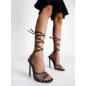 Lace Up Strappy Stiletto Heel Fishnet Sandals
