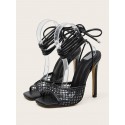 Lace Up Strappy Stiletto Heel Fishnet Sandals
