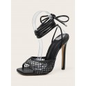 Lace Up Strappy Stiletto Heel Fishnet Sandals