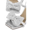 Rhinestones Bow Decor Lace Up Ankle Wrap Heeled Sandals
