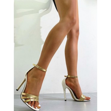 Metallic Glitter Sparkle Color Heeled Ankle Strap Sandals