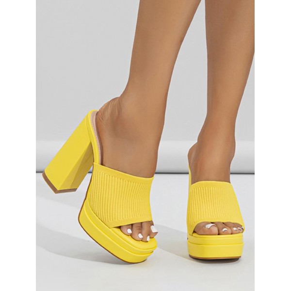 Platform Chunky Heel Open Square Toe Knitted Sandals