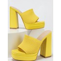 Platform Chunky Heel Open Square Toe Knitted Sandals