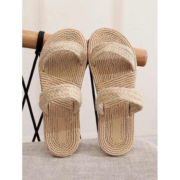 Straw Double Straps Slippers