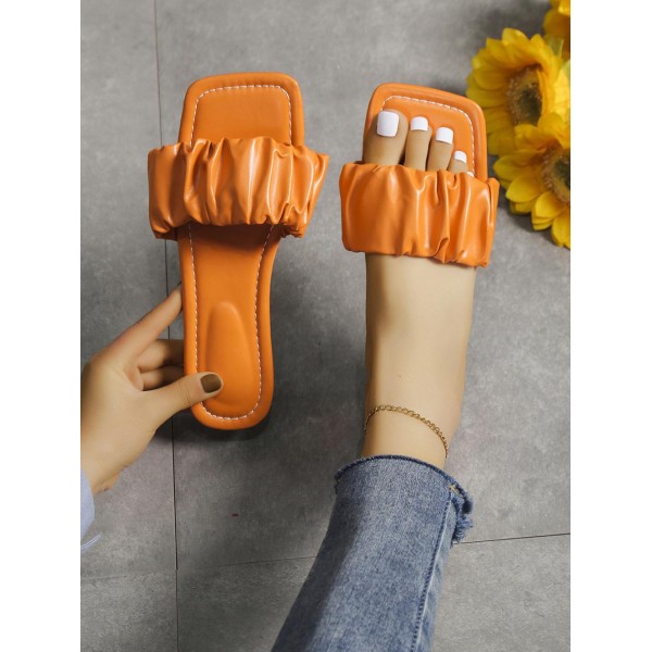 Ruched Slip On Flats Sandals Slides