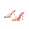 Transparent Swirl Print Diamond Decorated Stiletto Heel Sandals