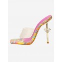 Transparent Swirl Print Diamond Decorated Stiletto Heel Sandals