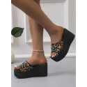 Sparkly Sequined Platform Wedge Sandals