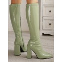 Side Zip Chunky Heeled Knee High Boots
