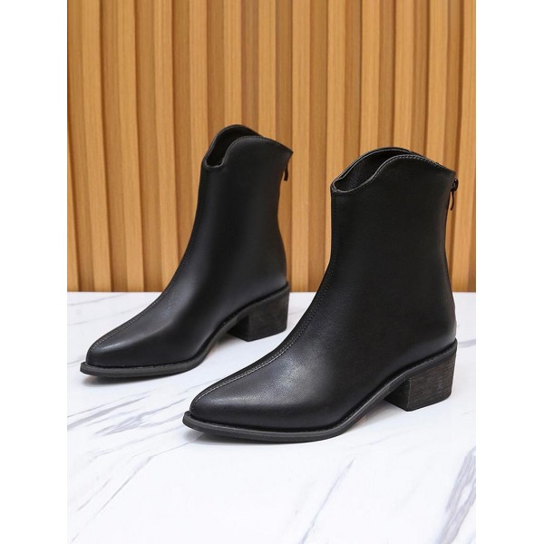 Back Zip Chunky Heel Ankle Boots