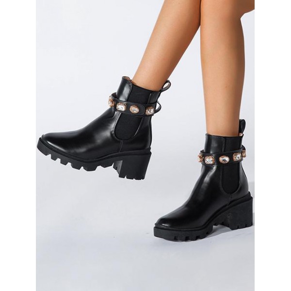 Crystal Embellished Lug Sole Combat Boots
