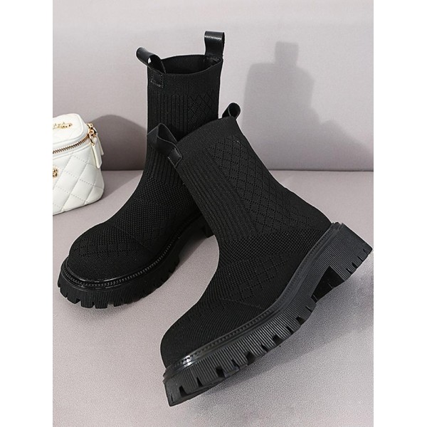 Stretch Knit Chunky Boots