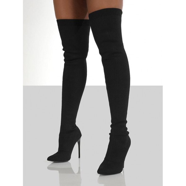 Slip On Stretch Heeled Over-the-knee Boots