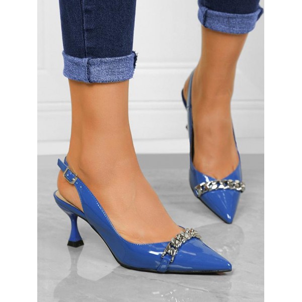 Chunky Chains Embellished Ankle Strap Low Heel Pumps