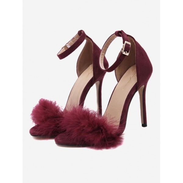 Feather Embellished Open Toe Ankle Strap Sandals