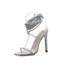 Shiny Glitter Sparkle Rhinestones Detail Ankle Wrap Strappy Heeled Party Sandals